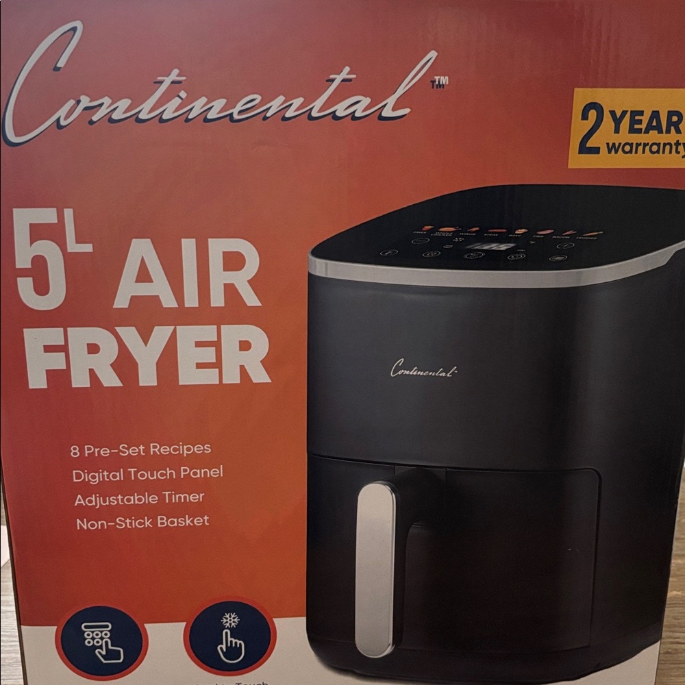Continental 5L Digital Air Fryer in Black - NEW